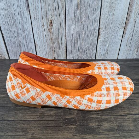 Vivaia Claire Round Toe Ballet Flats Women’s Sz 10.5 EU42 Citrus Orange Gingham - Picture 3 of 8
